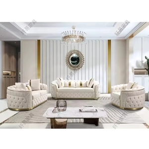 Sofá Chesterfield <span class=keywords><strong>de</strong></span> Lujo Europeo con Patas Doradas en Oro Rosa, Tapizado en Terciopelo con Botones, para Sala <span class=keywords><strong>de</strong></span> Estar, Muebles para el Hogar - Product Image 1