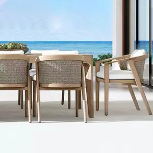 Luxury Teak Furniture Outdoor Garden Dining Table and Chair Set Hotel Outdoor Restaurant Solid Teak Long Table