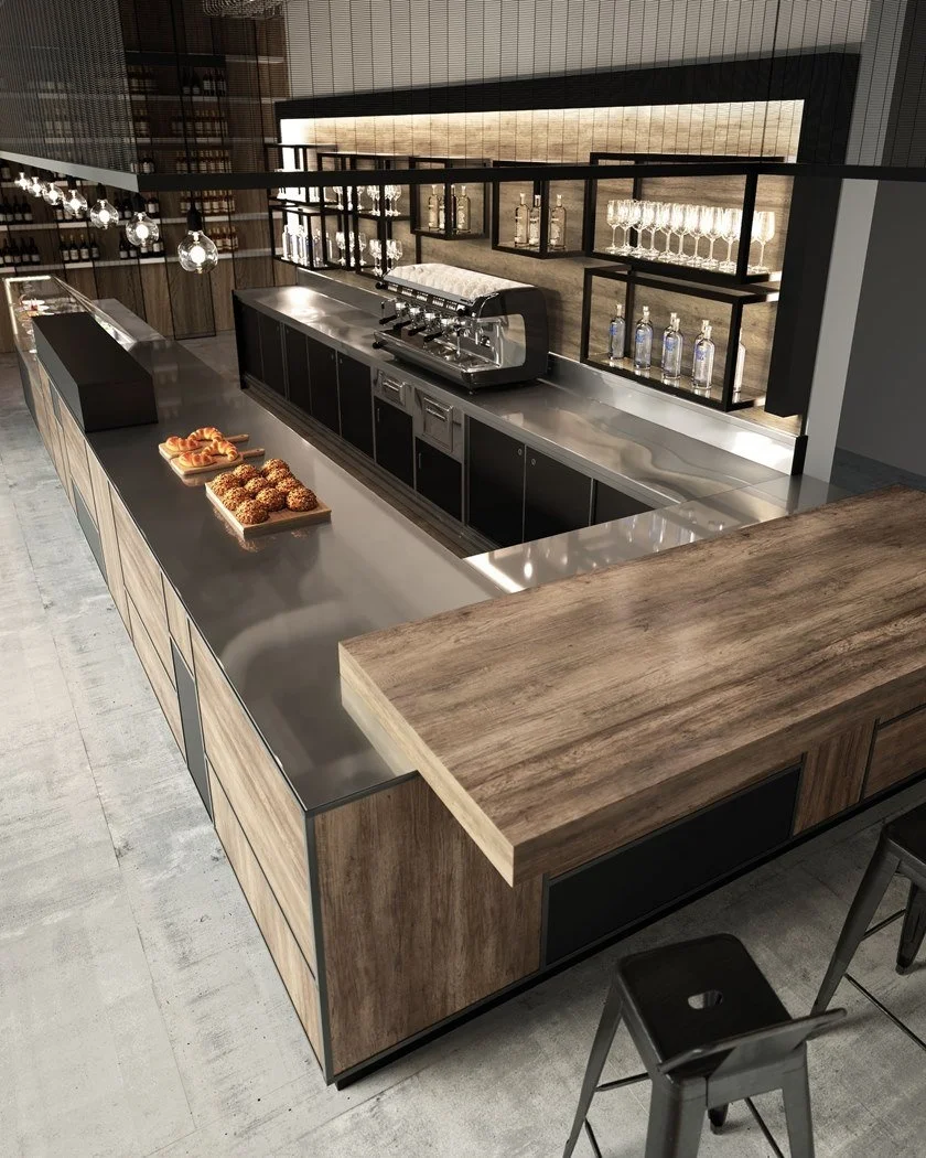 Commercial Solid Wood Bar Counter 3D Model - Industrial Cafe