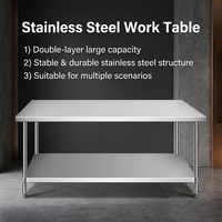 Table de travail professionnelle à 2 niveaux en acier inoxydable avec revêtement autonettoyant pour cuisine commerciale, station de préparation sur mesure