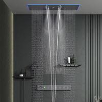 Ensemble de douche thermostatique de luxe moderne avec rideau de pluie, LED intégrées, affichage numérique musical et tête de douche en cuivre massif