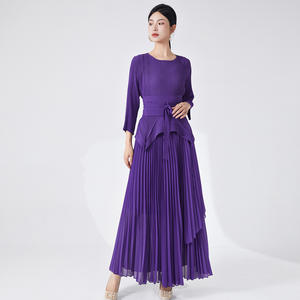 Vestido largo plisado de tela tejida PY para mujer, con fruncido, informal, con lazo en la cintura, lavable, ropa de verano al por mayor para mujer - Product Image 5