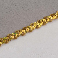 Bordure en dentelle tressée 15 mm pour vêtements de scène, costumes DIY, paillettes de couture, cordon en tissu à sequins dorés pour chapeau