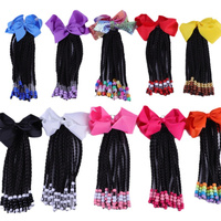 Perruque synthétique pour enfants africains, dreadlocks, perles, queue de cheval avec nœud, accessoires pour cheveux, couvre-chef, vente en gros, queue de cheval pré-tressée pour enfants