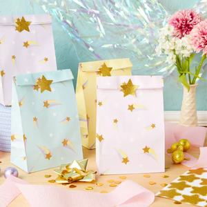 DAMAI Custom <strong>Pastel</strong> <strong>Party</strong> Favor <strong>Bags</strong> With Gold Foil Star Stickers for Rainbow Birthday <strong>Party</strong> Supplies - Product Image 1