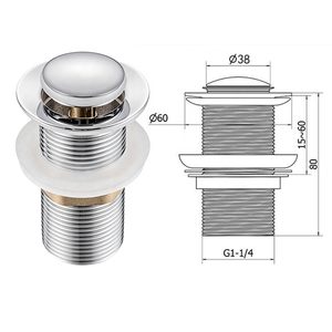 Vanne de vidange à <span class=keywords><strong>clic</strong></span>-<span class=keywords><strong>clac</strong></span> en laiton massif, légère et durable, à faible MOQ, avec fente G 1-1/4" chromée, pour lavabo salle de bain et cuisine, style européen - Product Image 5