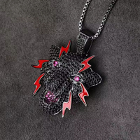 Collier Hip-Hop Unisexe Tendance avec Pendentif Personnalisé Motif Ailes de Panthère Noire de Jeu en Ligne, Accessoire en Laiton Entièrement Sertie de Zircons