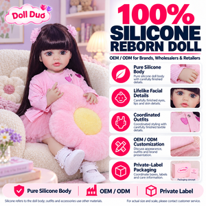 Poupée Duo personnalisée de 18 pouces, poupée Reborn en silicone à corps entier, robe rose, fleur en peluche, cheveux noirs et violets, cadeau de Noël - Product Image 1