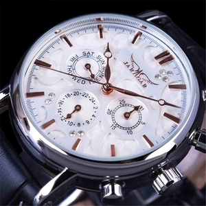 OEM ODM Men's Automatic Mechanical Watch Elegant <b>White</b> Embossed Dial Week <b>Display</b> Multifunction Waterproof Leather Band Watch - Product Image 2