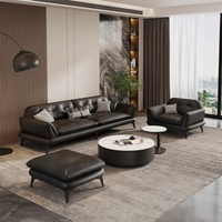 Ensemble de meubles de salon élégants de luxe italiens haut de gamme, ensemble de canapés en cuir véritable moderne