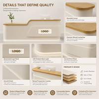 Comptoir de réception moderne et minimaliste en crème avec LED intégrées, logo personnalisé, comptoir avant avec armoire de rangement pour bureau, salon de beauté