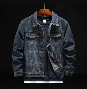 Giacca di Jeans da Uomo Blu Scuro con Ricamo Etnico, Vestibilità Slim, Taglie Grandi, Stile Motociclista - Product Image 2