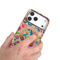 Étui de téléphone magnétique vintage en liège à motif floral coloré avec béquille rotative compatible avec les séries Apple 18/17/16/15/14