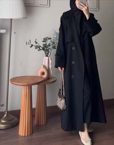 Robe longue Abaya Mexizo personnalisée style <span class=keywords><strong>trench</strong></span>, à revers et double boutonnage, pour femmes musulmanes, vêtement d'extérieur simple et long, tenue islamique - Product Image 5