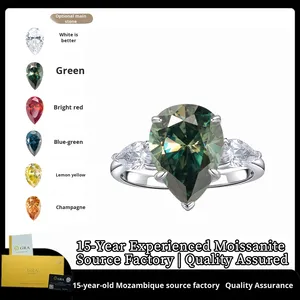 Xh Moissanite S925 Bạc 6 Carat 10*14 Drop Lê Hình Dạng Màu Trắng Đầy Màu Sắc Châu Âu Mỹ Cross-Biên Giới Kim Cương Nhẫn - Product Image 2