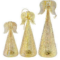 Ornements d'Ange en Verre Soufflé Doré avec Lumières LED, 3 Tailles, Design Moderne, Écologiques, Décoration de Noël pour la Maison, Cadeau