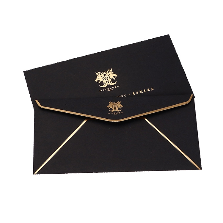 Custom Black Cardboard Recycled Envelope Hotel Key Card Envelopes With Golden Foil Logo Letter Premium Envelope Paper Kraft