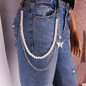 Stainless Steel Butterfly Waist <b>Chain</b> Imitation Pearl Bag And <b>Trouser</b> <b>Chain</b> For Daily Wear Silver Color Multi Layer Design - Product Image 3