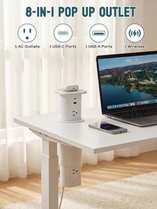 Prise industrielle américaine avec charge sans fil, prise pneumatique escamotable, 5 prises, 2 ports, charge rapide 15W, WiFi, alimentation cachée pour comptoir - Product Image 2