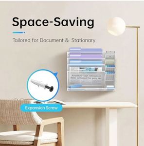 <b>Wall</b> File Organizer 5-Tier Office <b>Desk</b> Organizer with 4 Pen Holders <b>Wall</b> Organizer for Office with R-shaped Bottom Tray - Product Image 4