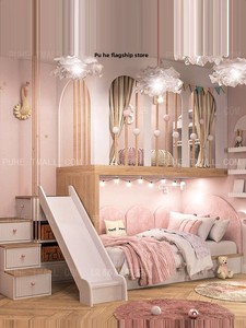 Lit superposé en bois massif pour jumelles Princess, lit inférieur pleine largeur 1350 mm, lit enfant personnalisé, design épuré, multifonctionnel - Product Image 1