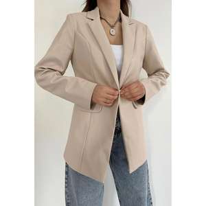 Chaqueta de Cuero Reversible Beige con Botones al por Mayor, Logotipo Personalizable, Prenda Exterior de Piel de Vaca, Característica de Piel de Oveja, Chaqueta Bomber Universitaria Sólida - Product Image 2