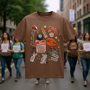 T-shirt Girl Power Collage pour femme, manches courtes, imprimé graphique féministe, en coton, style vintage, coupe régulière, col rond - Product Image 2