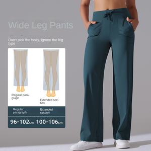 Pantalones de Yoga recortados elásticos de cintura alta bolsillos sólidos transpirables nuevo estampado Spandex/Nylon suelto Casual pierna ancha Fitness Leggings - Product Image 2