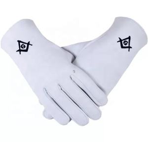 Guantes masónicos de uso diario Regalia 100% de algodón con cuadrado bordado dorado y emblema de brújula Color rojo - Product Image 6