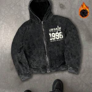 Sudadera con capucha y cremallera para hombre, estilo urbano, personalizada, superventas 2025, de otoño, con bolsillos grandes, estampado digital personalizado, lavado ácido y efecto desgastado - Product Image 2