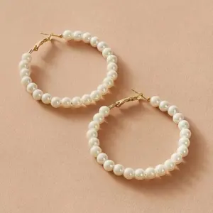 Peishang personnalisé 14k plaqué or bijoux en argent sterling bijoux de fête de mariage blanc bébé perle boucles d'oreilles créoles