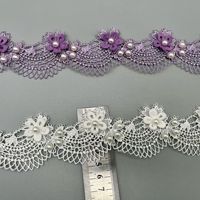 Polyester Soluble Dans L'eau Moelleux Fleur Dentelle Ruban Exquis 3 d À La Main Perlé Perle Dentelle Garniture Code à barres pour Enfants Robe De Mariée