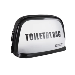 Bolsa de Cosméticos de Viaje Personalizada con Logotipo, Diseño de Letras a la Moda, Cierre de Cremallera, Impermeable, de Cuero PU Negro Suave para Hombre - Product Image 5