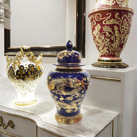 Jingdezhen-pots de luxe en porcelaine de couleur bleu foncé et or faits à la main en céramique de gingembre avec dragon d'or