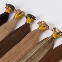 Extensiones de cabello de punta plana de queratina preadherida con doble dibujo K, extensiones de cabello humano europeo Remy ruso 100%