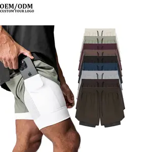 Tianyi Personalizado Quick Dry Dupla Camada Forrado Bolso Ginásio Fitness Basquete Shorts Homens Shorts de Nylon Shorts Tecido Plain Tingido Sporty