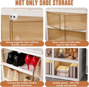 Organisateur de placard et d'entrée, armoire à chaussures pliable avec portes, meuble de rangement à chaussures empilable avec couvercles pour salon - Product Image 3