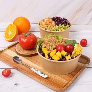 Eco Friendly Packaging Food Box Takeaway Biodegradable Custom Disposable Paper Soup Cup Salad Bowl Paper Container Kraft Bowl