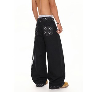 Black Wide Leg Men <b>Jeans</b> Printed <b>Flared</b> Denim Look Casual Streetwear Trousers for Autumn - Product Image 4