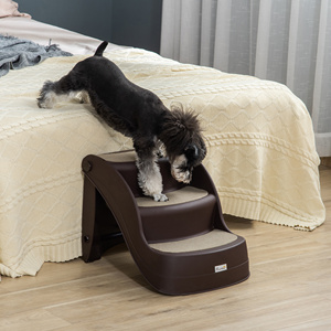 PawHut-Escalera plegable para perros con 3 peldaños antideslizantes en PP, 49x38x38 cm, marrón - Product Image 2