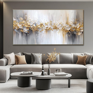 Décoration de salon, toile de lin peinte à la main, 440 g/m², or, paysage, art mural, abstrait nordique, acrylique, tailles personnalisées, <span class=keywords><strong>Roya</strong></span> Art - Product Image 2