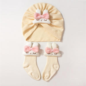 Nouveau bébé chapeau ensemble mignon couleur unie lapin enfants bas doux chapeau chaussettes ensemble - Product Image 3