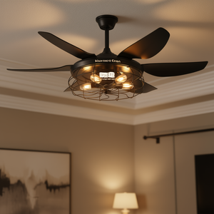 Ventilador de Techo LED Negro Moderno de 52 Pulgadas con 6 Aspas, Diseño Industrial de Jaula, Velocidad Ajustable, Funcionamiento Silencioso para Sala de Estar - Product Image 2