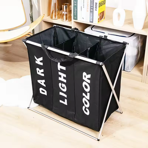 Panier <span class=keywords><strong>Landry</strong></span> pliable 3 compartiments en tissu Oxford panier à linge pliable imperméable sac pour vêtements sales - Product Image 5
