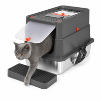 Bac à litière pour chat en acier inoxydable avec couvercle, design fermé, anti-éclaboussures, facile à nettoyer, pour les gros chats