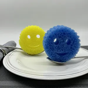 Custom Soft Smile Face Scour Daddy scented kitchen Dish Cleaning Temperature Sense Flex texture scrubber