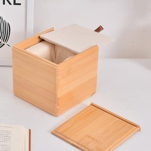 Caja de almacenamiento de bambú cuadrada de color sólido con tapa extraíble, organizador de escritorio para tazas y teteras, embalaje a prueba de polvo - Product Image 1