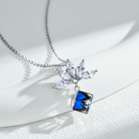 Collier tendance en argent sterling 925 avec cristal autrichien bleu, pendentif lotus en zircon marquise, bijoux pour femmes, cadeau de fête ou de mariage