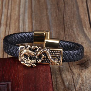 <span class=keywords><strong>Bracelet</strong></span> en cuir véritable avec dragon en <span class=keywords><strong>or</strong></span> 24 <span class=keywords><strong>carats</strong></span>, énergie renforcée, richesse, charme enveloppant, pour hommes - Product Image 5