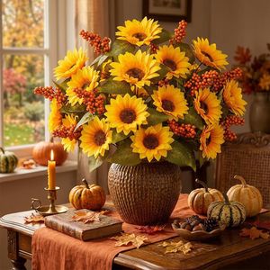 Ramo de Girasoles Artificiales de 12 Pulgadas, Decoración Otoñal para el Hogar, Centro de Mesa para Sala de Estar - Product Image 3